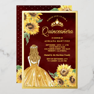 Yellow Dress Sunflowers Burgundy Quinceanera Gold