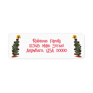 Yellow Dried Press Flower Christmas Tree Return Address Label