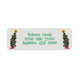 Yellow Dried Press Flower Christmas Tree Return Address Label