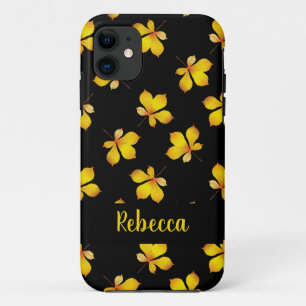 Yellow dry leaves custom name black iPhone 11 case