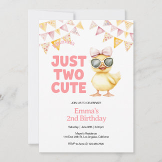 Yellow Duck 2nd Birthday Invitation