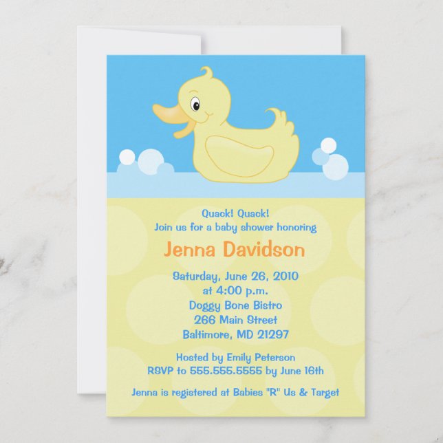 Yellow Duck 5x7 Baby Shower Invitation (Front)
