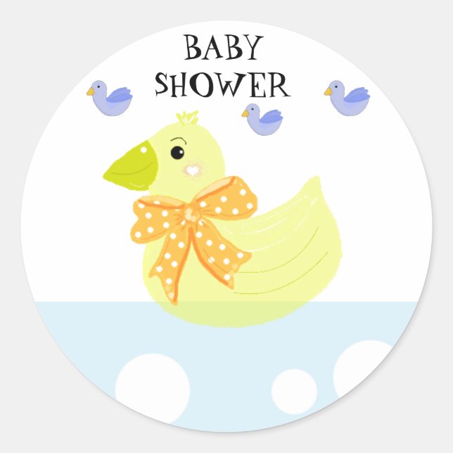 Yellow Duck Baby Shower Classic Round Sticker (Front)