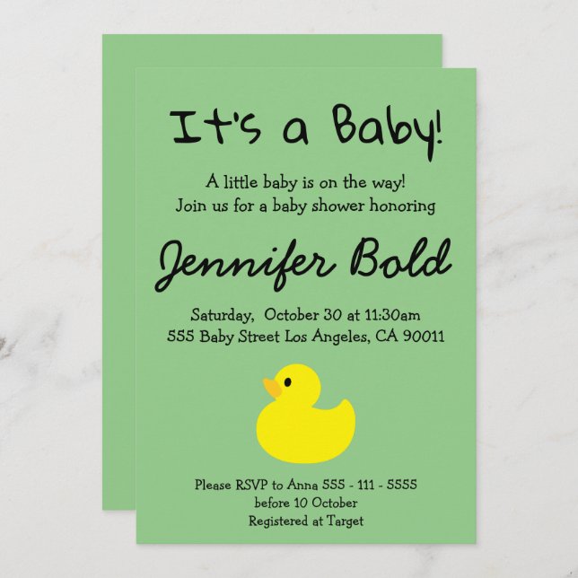 Yellow Duck Baby Shower Invitation (Front/Back)