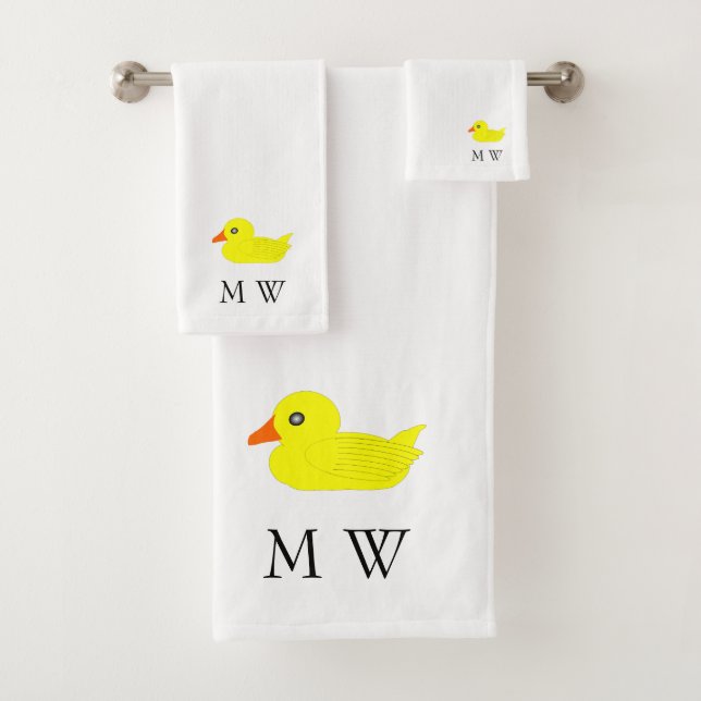 Yellow Duck Design Monogrammed Bath Towel Set (Insitu)
