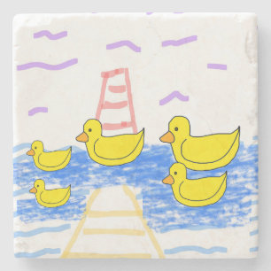 Yellow Duck Family Lighthouse Yellow Pier Stone Coaster
