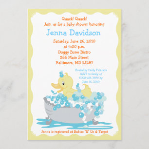 Yellow Duck in Tub Baby Shower Invitation