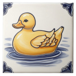 Yellow Duck Navy Dark Blue and White Ceramic Tile