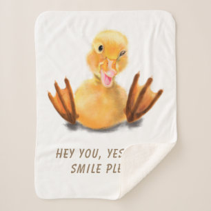 Yellow Duck Playful Sherpa Blanket Smile Cartoon