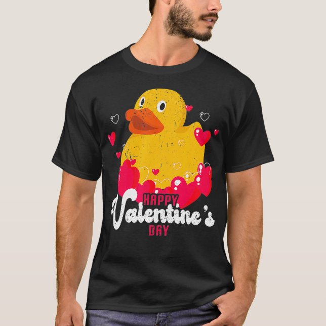 Yellow duck Rubber duck heart bubble Valentines da T-Shirt (Front)