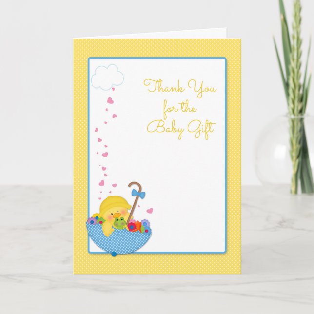 Yellow Duck, Umbrella, Hearts, Baby Gift Thank You (Front)