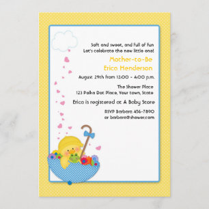 Yellow Duck, Umbrella, Hearts, Baby Shower Invitat Invitation