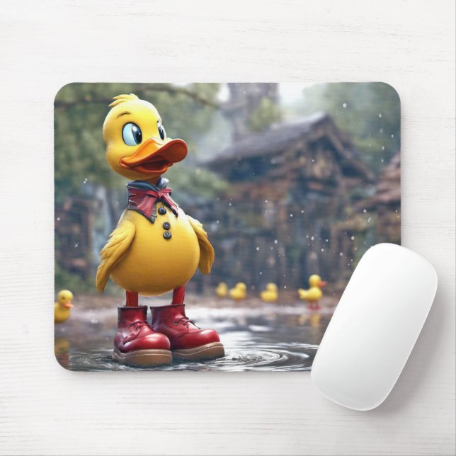 Yellow Duck With Red Rain Boots Mouse Pad (With Mouse)