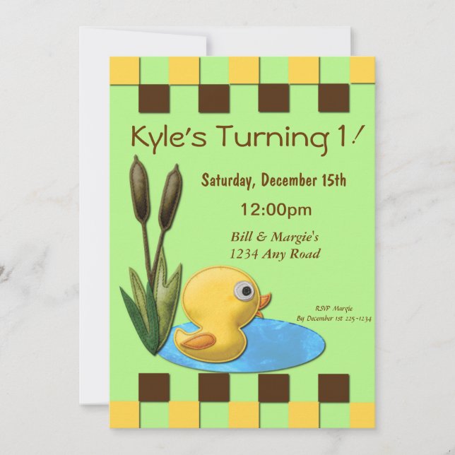 Yellow Duckie 1st Birthday Invitation (Front)