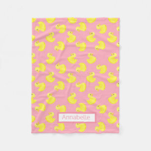 Yellow Duckies on Pink Personalize Fleece Blanket