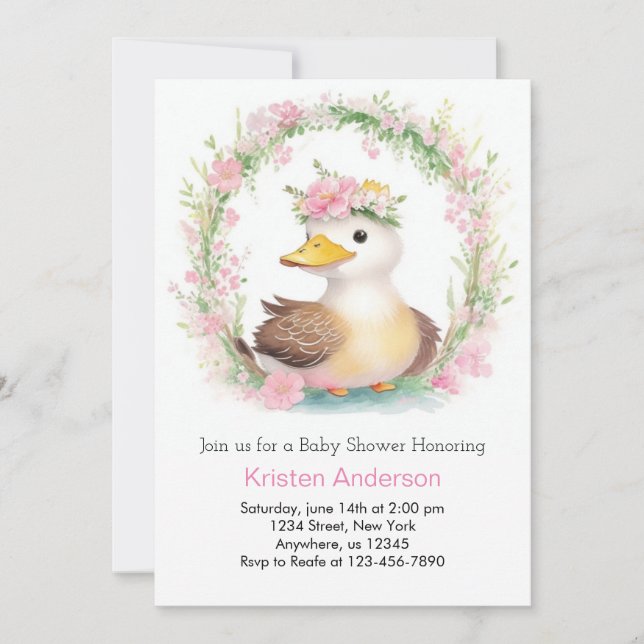 Yellow Duckling Dreams Girl Baby Shower Invitation (Front)