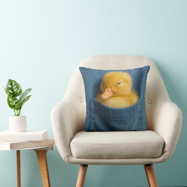 Yellow Duckling In a Blue T-shirt Pocket Cushion (Chair)