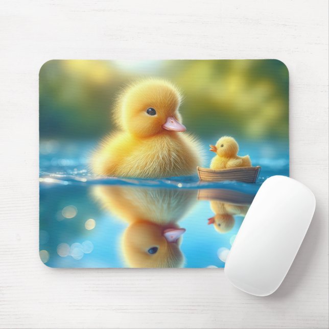 Yellow Duckling In a Rowboat Mouse Pad (With Mouse)