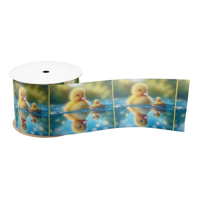 Yellow Duckling In a Rowboat Satin Ribbon (Spool)