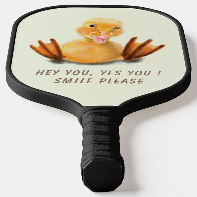 Yellow Duckling Playful Pickleball Paddle Smile (Laydown)
