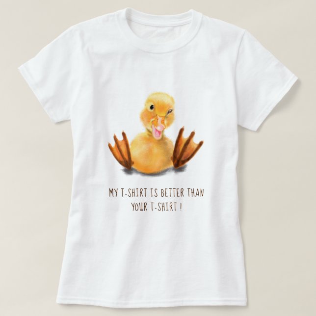 Yellow Duckling Playful Wink Funny Text T-Shirt (Design Front)