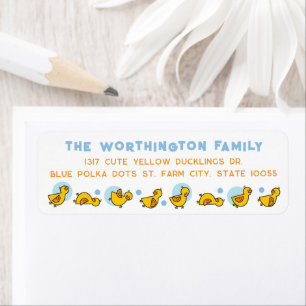 Yellow Ducklings Blue Dots Kid's Birthday Address Return Address Label