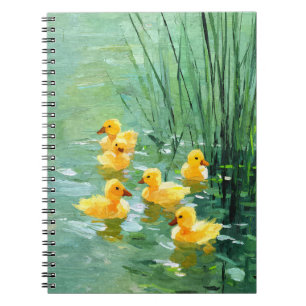 Yellow Ducklings Pond Green Reeds Art Notebook
