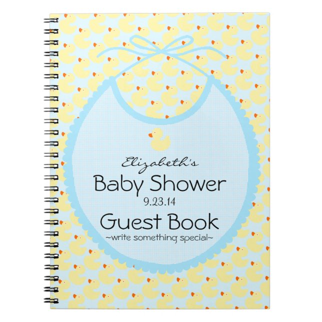 Yellow Ducks and Blue Baby Baby Shower Guest Book (Front)