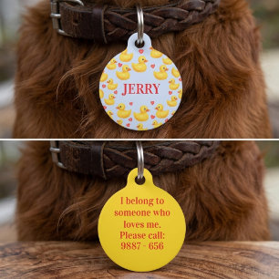 Yellow Ducks & Red Hearts Personalised Pet ID Tag