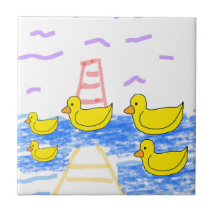 Yellow Ducks Red Lighthouse and Pier Ceramic Tile