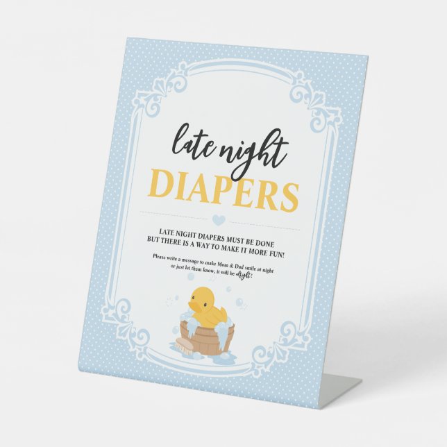 Yellow Ducky Late Night Diapers Pedalstal Sign (Front)
