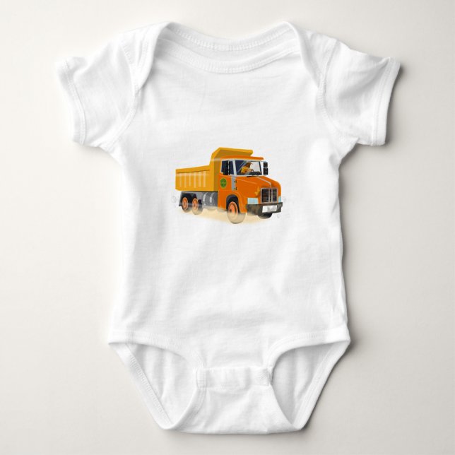 Yellow Dump Truck Cartoon for Kids Baby Bodysuit (Front)