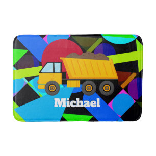Yellow Dump Truck, Colourful Geometric Shapes, Nam Bath Mat