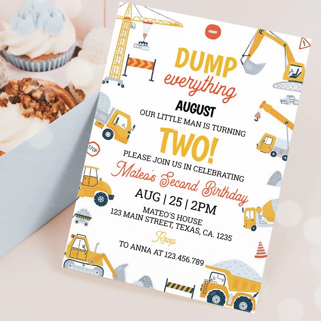 Yellow Dump Truck Construction Birthday Invitation (Creator Uploaded)