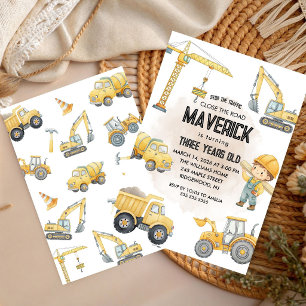 Yellow Dump Truck Construction Boy Birthday Party  Invitation