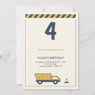 Yellow Dump Truck Construction Kids Birthday Invitation