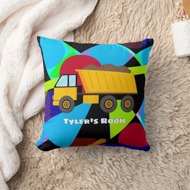 Yellow Dump Truck, Geometric Shapes, Child's Name Cushion (Blanket)