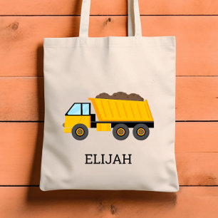 Yellow Dump Truck Kids Personalised Construction Tote Bag
