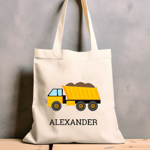 Yellow Dump Truck Kids Personalised Construction Tote Bag