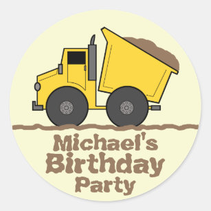 Yellow Dump Truck & Mud Birthday Party Sticker