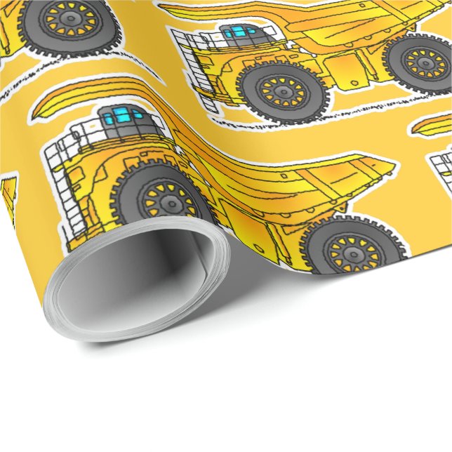 Yellow Dump Truck Wrapping Paper, Dumper Wrapping Paper (Roll Corner)