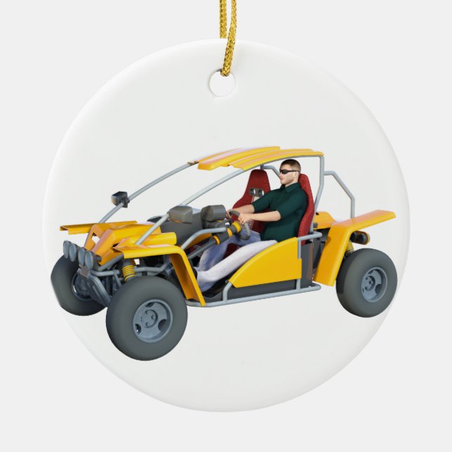 Yellow Dune Buggy Ceramic Ornament (Front)