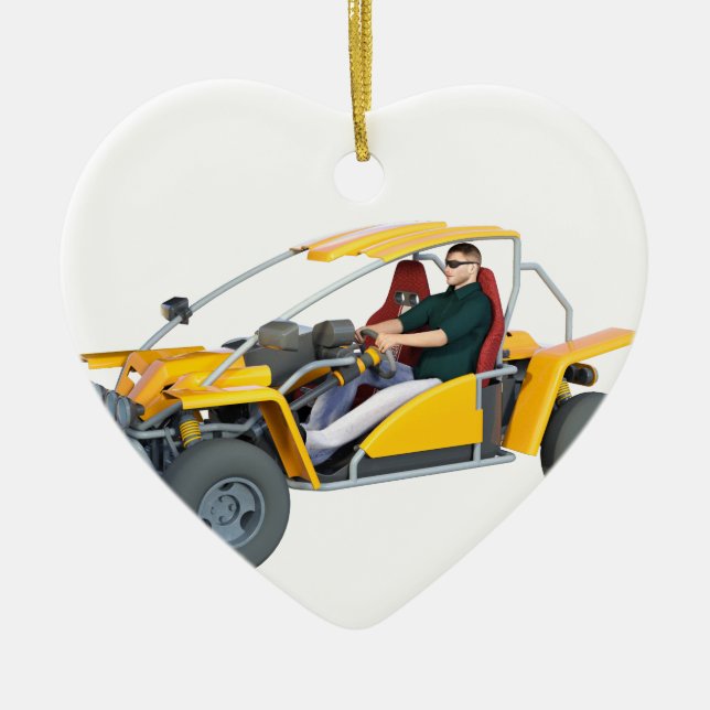 Yellow Dune Buggy Ceramic Ornament (Front)