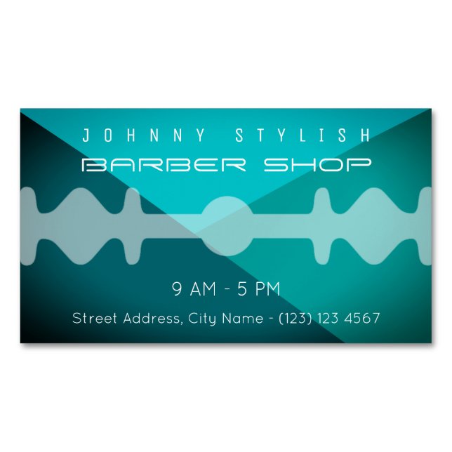Yellow duo tone razor blade teal tone 	Magnetic business card (Front)