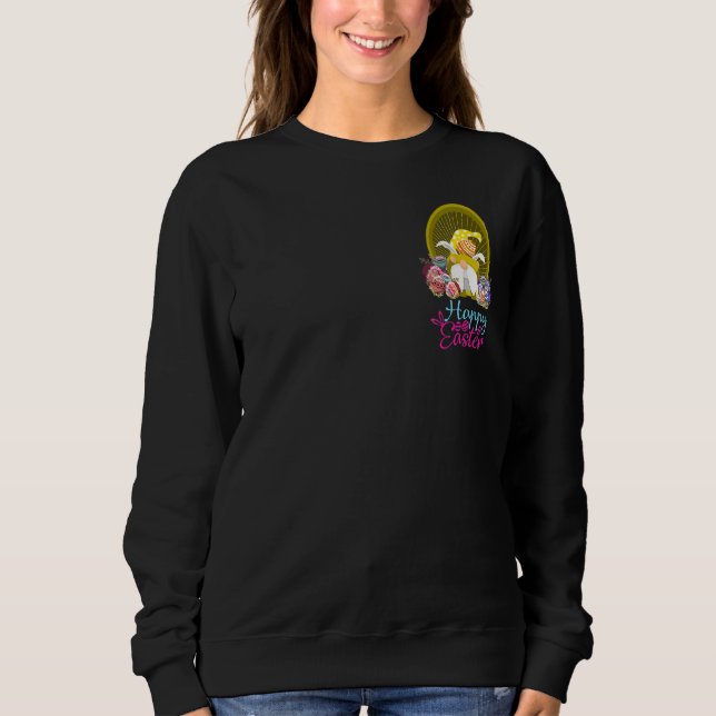 Yellow Dwarf Spring Gnome Happy Easter Eggs Basket Sweatshirt (Front)