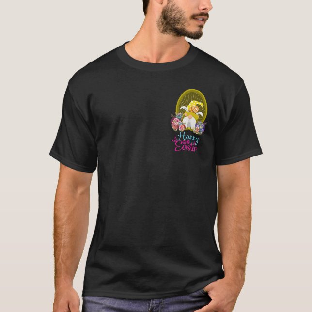 Yellow Dwarf Spring Gnome Happy Easter Eggs Basket T-Shirt (Front)