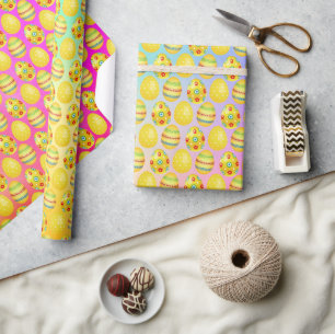 Yellow Easter Eggs On Rainbow Abstract Wrapping Paper