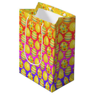 Yellow Easter Eggs On Rainbow Polka Dots Medium Gift Bag