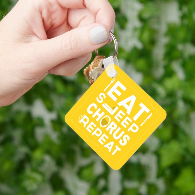Yellow Eat Sleep Chorus Repeat Block Keychain (Hand)