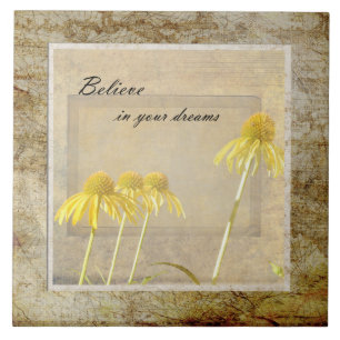 Yellow Echinacea Inspired Floral Ceramic Tile